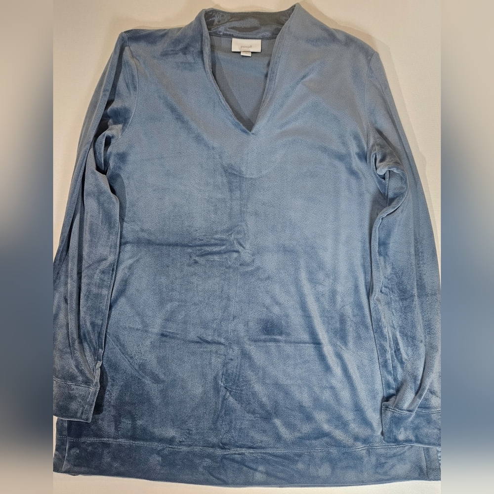 J.Jill Velour Sweater Womens XS‎ V-Neck Blue Disgner Luxury Winter Classy Blouse
